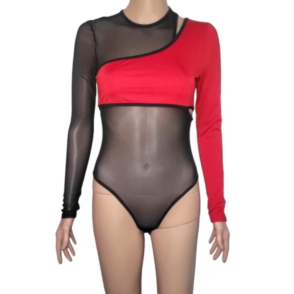 Two toned red& black bodysuit